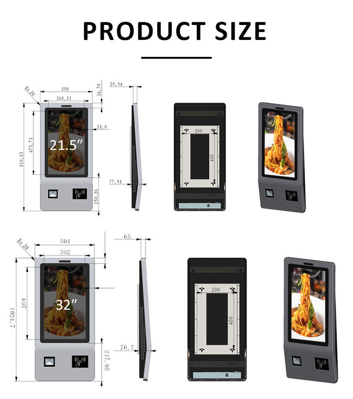 Wall Mounting LCD Screen Kiosk 21.5 Inch Self Service Payment For Restaurant