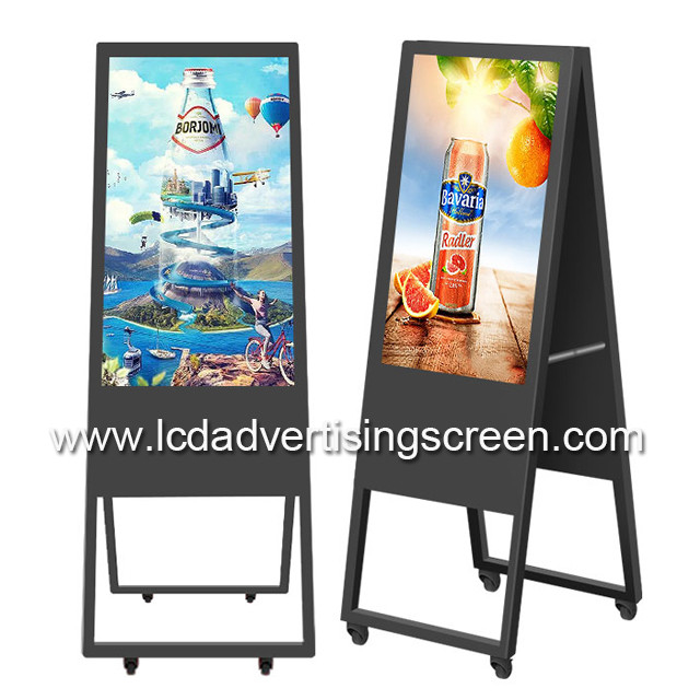Double Screen 32in Floor Stand Folding Digital Menuboard With LED Backlight
